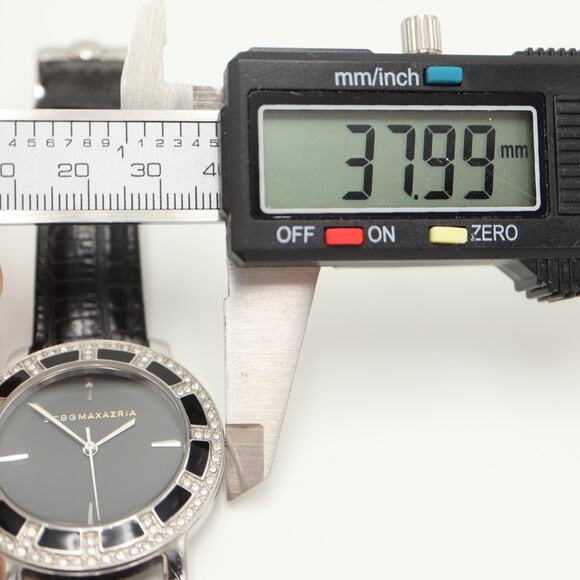BCBG MAXAZRIA 38mm Black Watch Gem Glitz Bezel Black Leather with New Battery main image 12